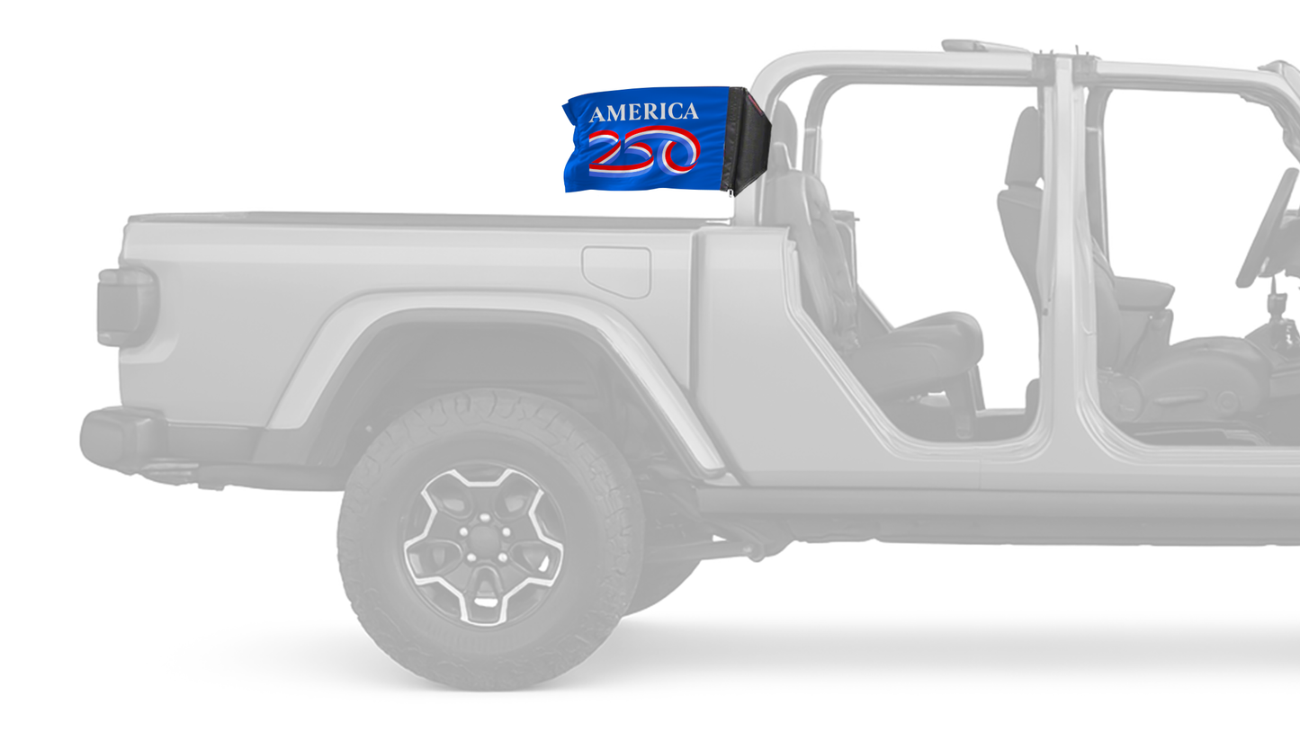 America 250 Forever Wave blue flag on a Jeep Gladiator JT roll bar sleeve