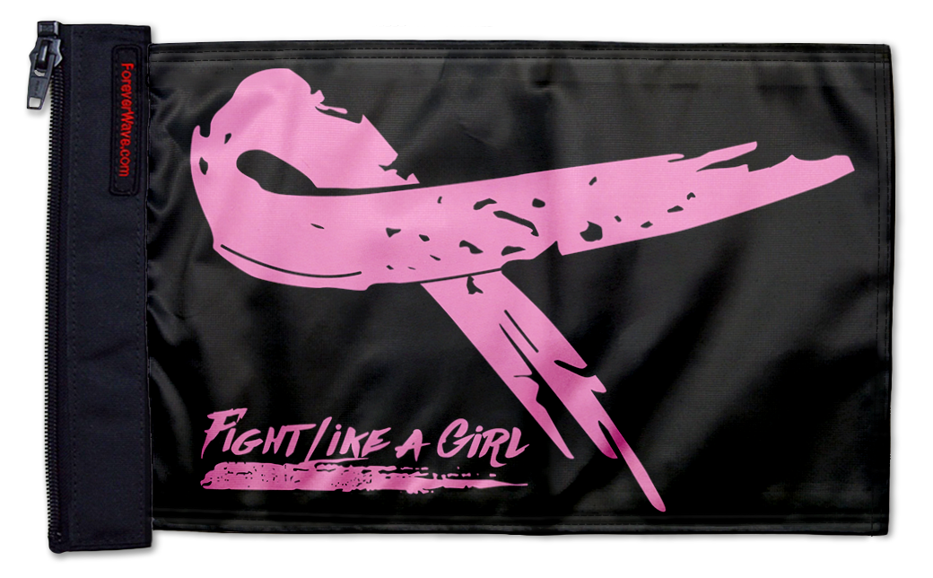 Pink Ribbon Fight Like A Girl 12"x18" Forever Wave Flag for Jeep Wrangler CJ-7 and CJ-8 1976-1986