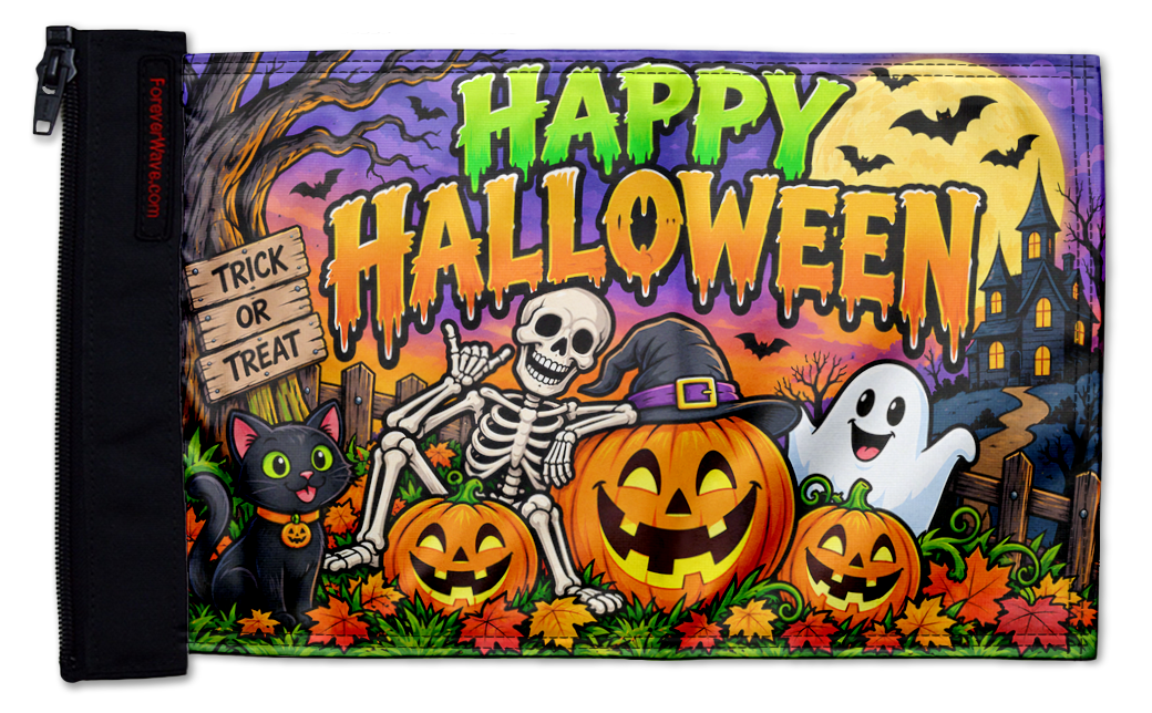 Happy Halloween 2 12"x18" Forever Wave zip-on flag for Golf Carts