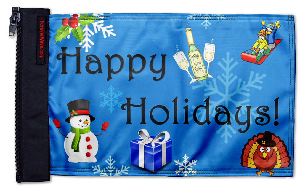 Happy Holidays 12"x18" Forever Wave Flag for Golf Carts