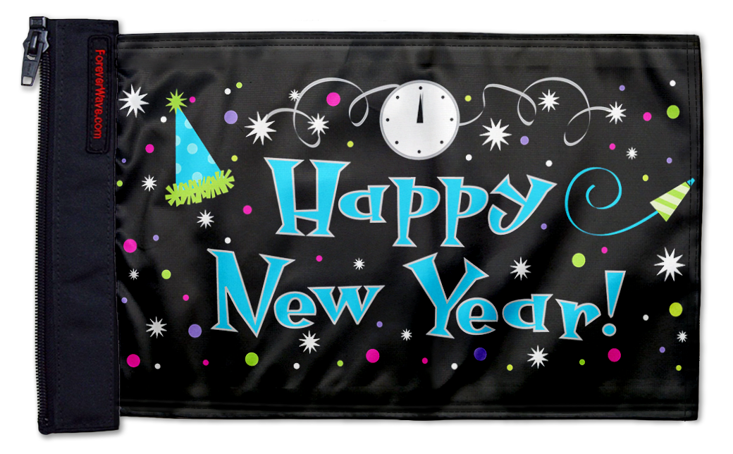 Happy New Year 12"x18" Forever Wave Flag for Golf Carts