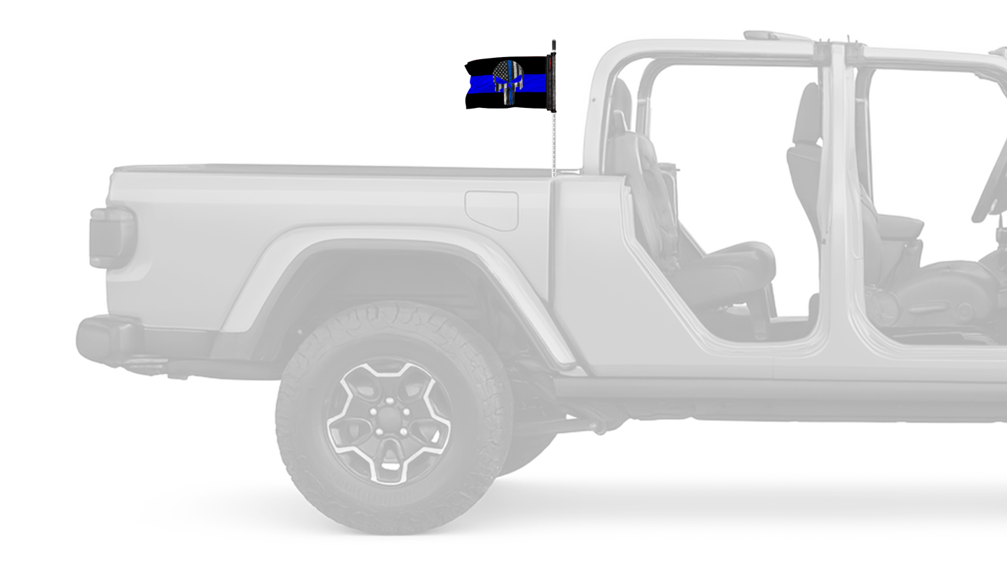 Thin Blue Line Punisher 12"x18" Forever Wave Flag for Jeep Gladiator JT
