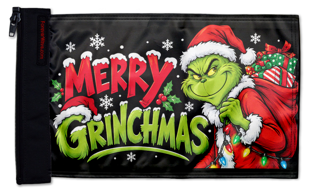 Merry Grinchmas 12"x18" Forever Wave zip-on flag for Jeep Wrangler TJ