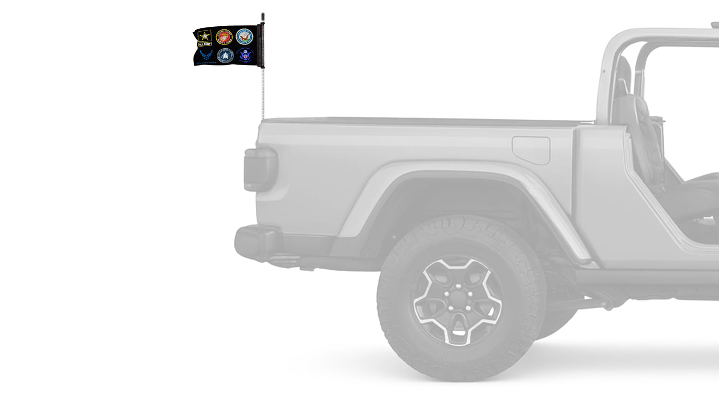 Armed Forces 12"x18" Forever Wave Flag for Jeep Wrangler JKU 4-Door 2007-2018
