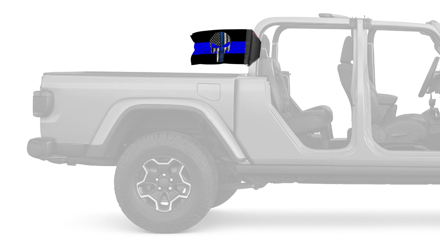 Thin Blue Line Punisher 12"x18" Forever Wave Flag for Jeep Gladiator JT
