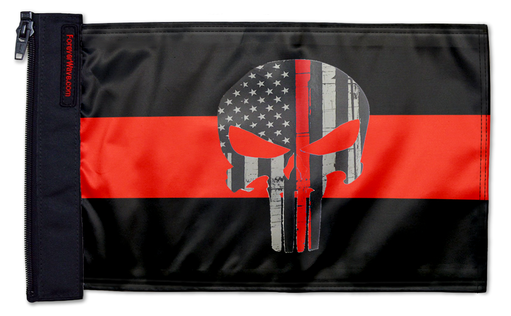 Thin Red Line Punisher 12"x18" Forever Wave Flag for Bronco