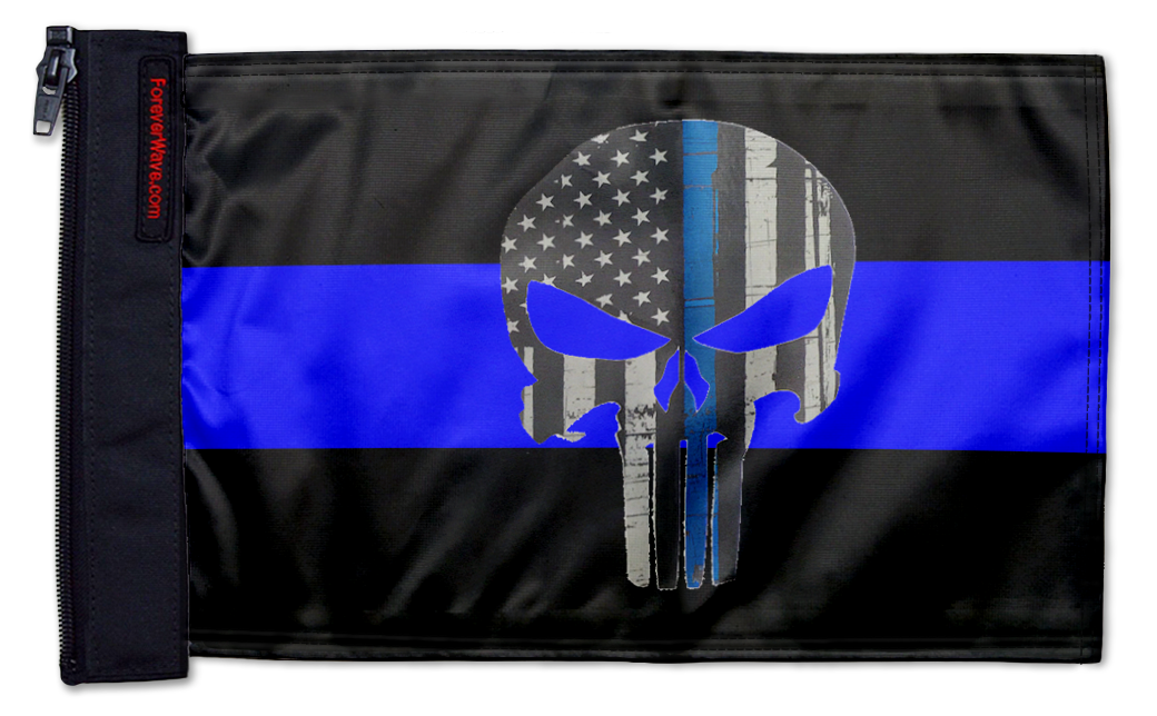 Thin Blue Line Punisher 12"x18" Forever Wave Flag for Jeep Wrangler JK 2-Door 2007-2018