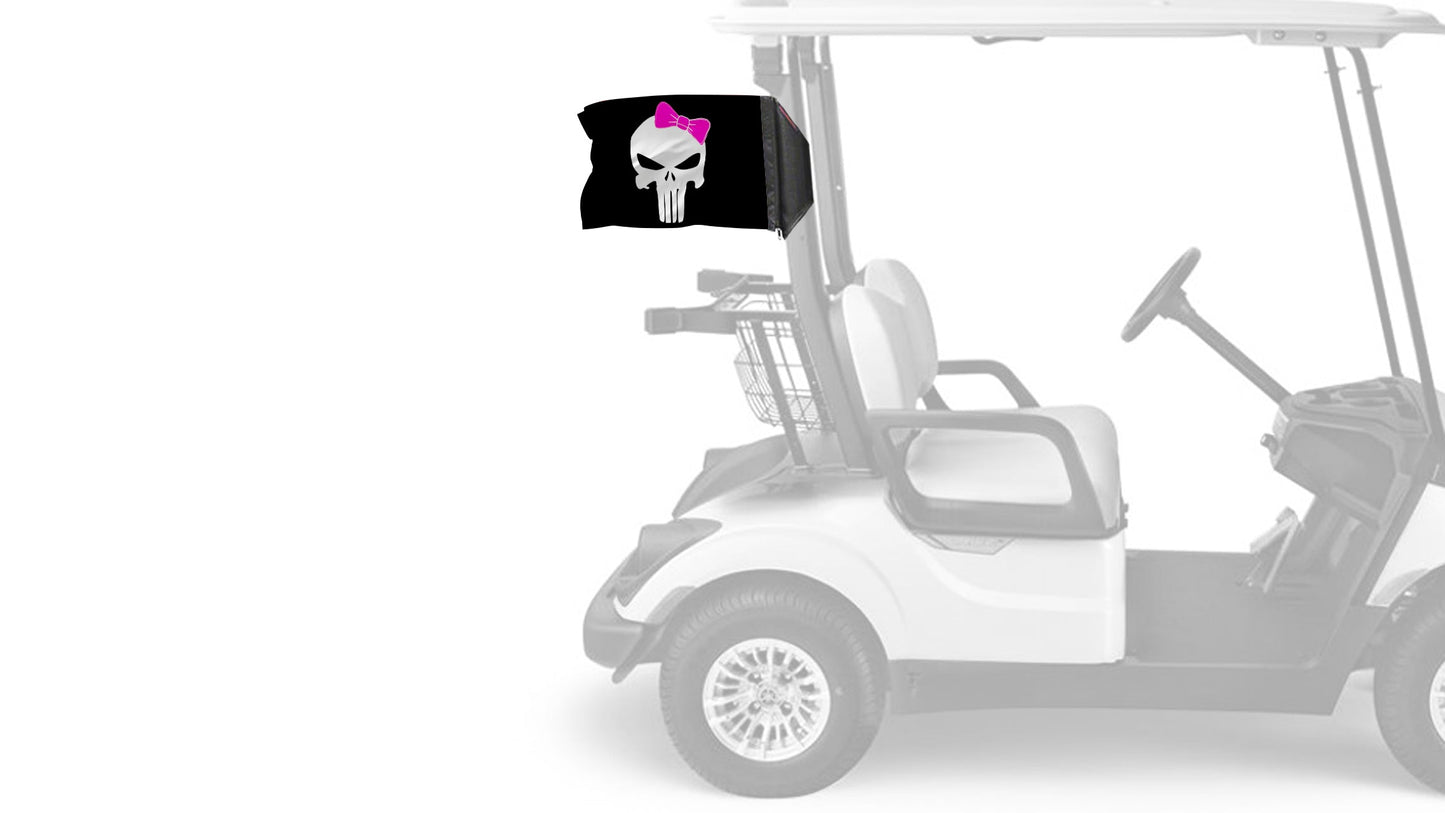 Punisher Pink Ribbon 12"x18" Forever Wave Flag for Golf Carts