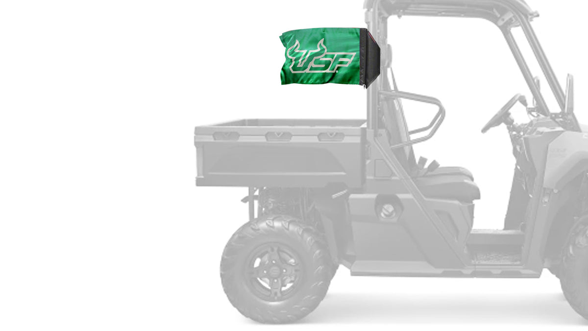 South Florida USF Bulls Forever Wave flag mounted on a UTV