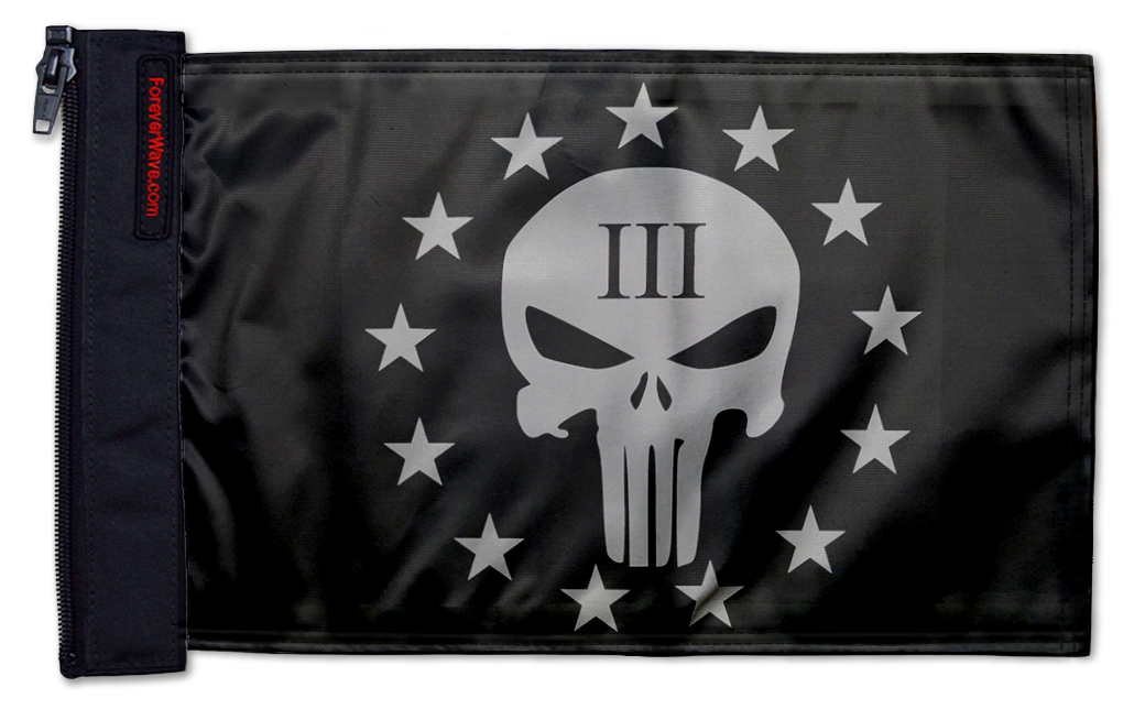 Punisher Three Percenter 12"x18" Forever Wave Flag for Jeep Wrangler LJ 2003-2006