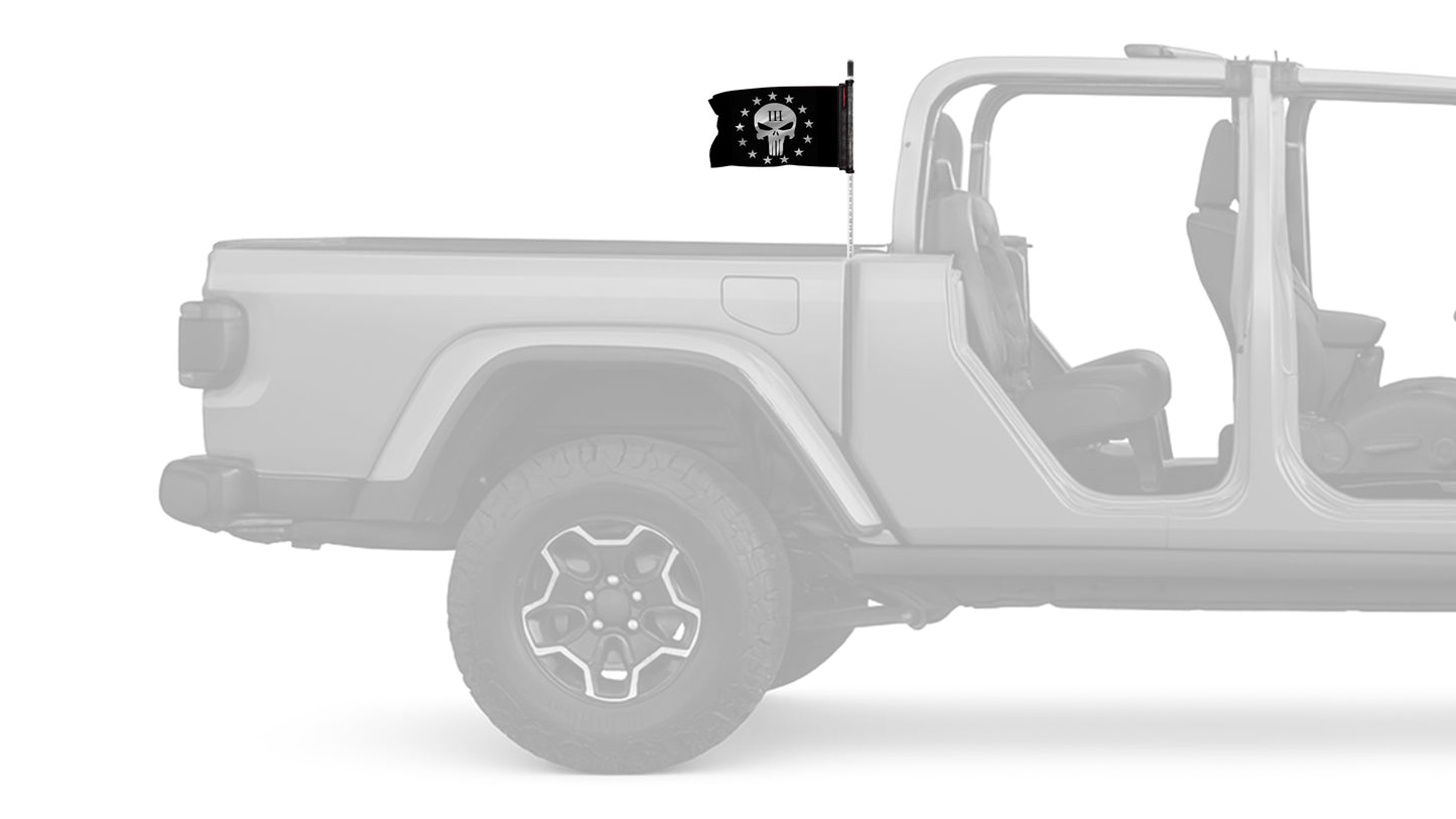 Punisher Three Percenter 12"x18" Forever Wave Flag for Jeep Gladiator JT