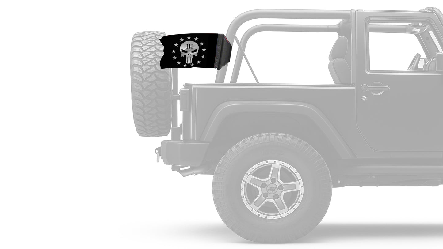 Punisher Three Percenter 12"x18" Forever Wave Flag for Jeep Wrangler LJ 2003-2006