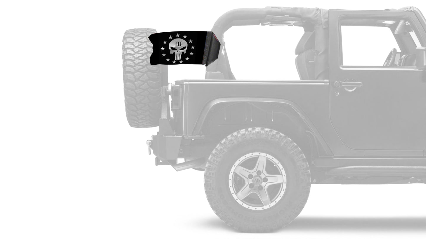 Punisher Three Percenter 12"x18" Forever Wave Flag for Jeep Wrangler LJ 2003-2006