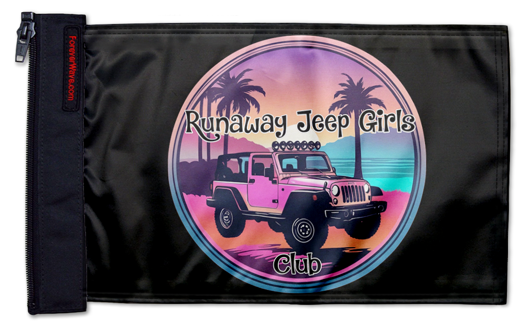 Runaway Jeep Girls  12"x18" Forever Wave Flag