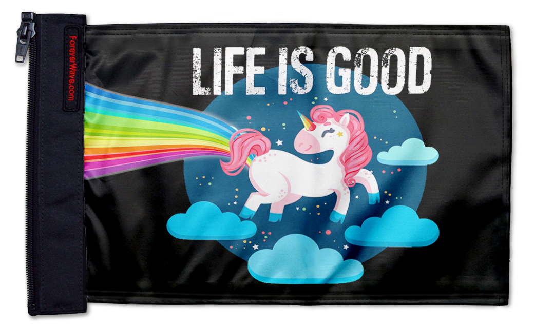Life Is Good Unicorn 12"x18" Forever Wave Flag for Jeep Wrangler CJ-7 and CJ-8 1976-1986