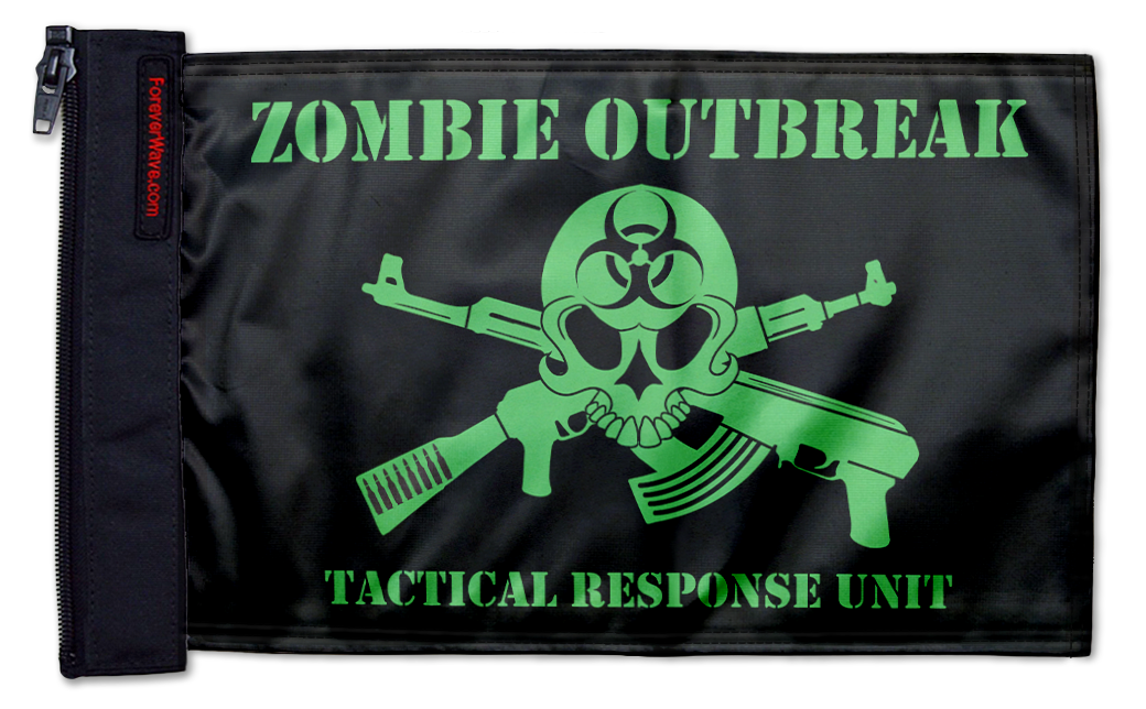 Zombie Outbreak Tactical Response Unit 12"x18" Forever Wave Flag for Jeep Wrangler CJ-7 and CJ-8 1976-1986