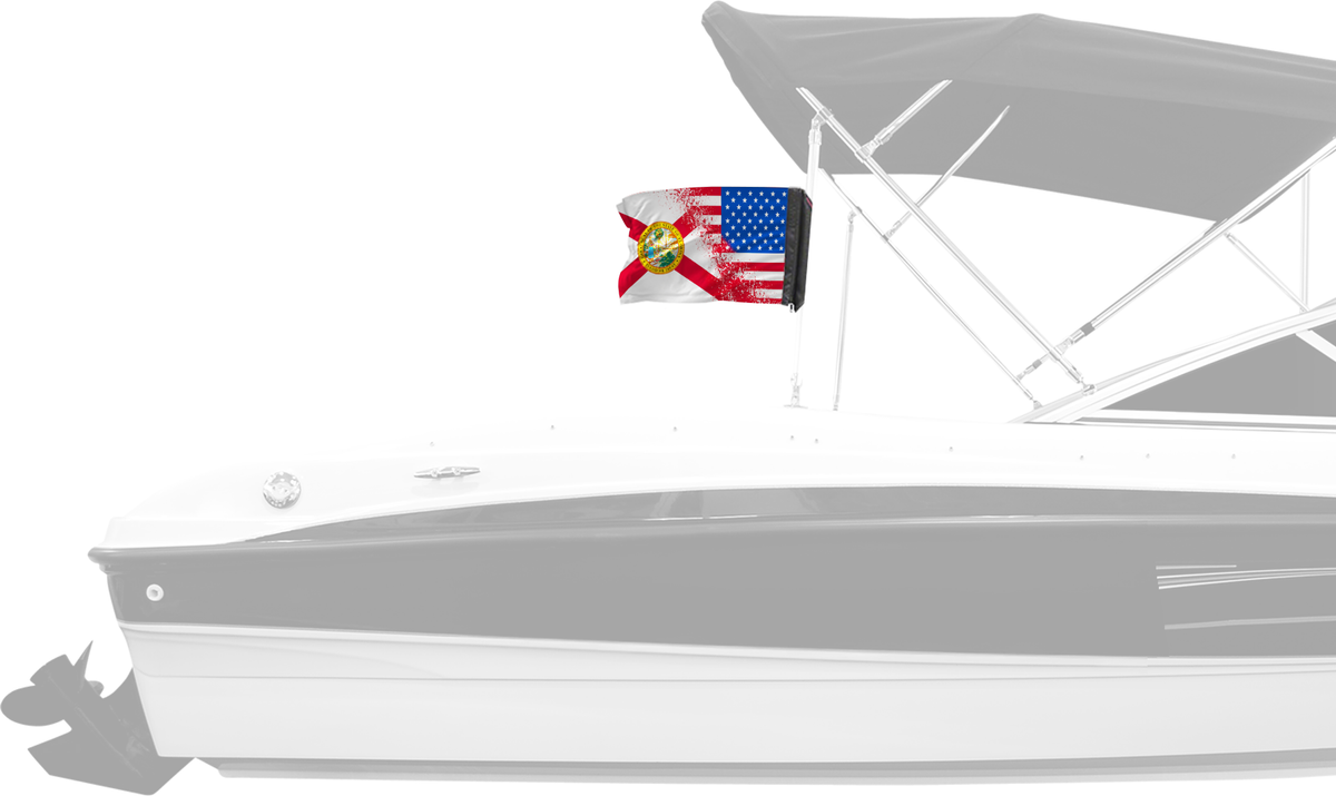 State Flag Florida USA Forever Wave flag mounted on a boat bimini top