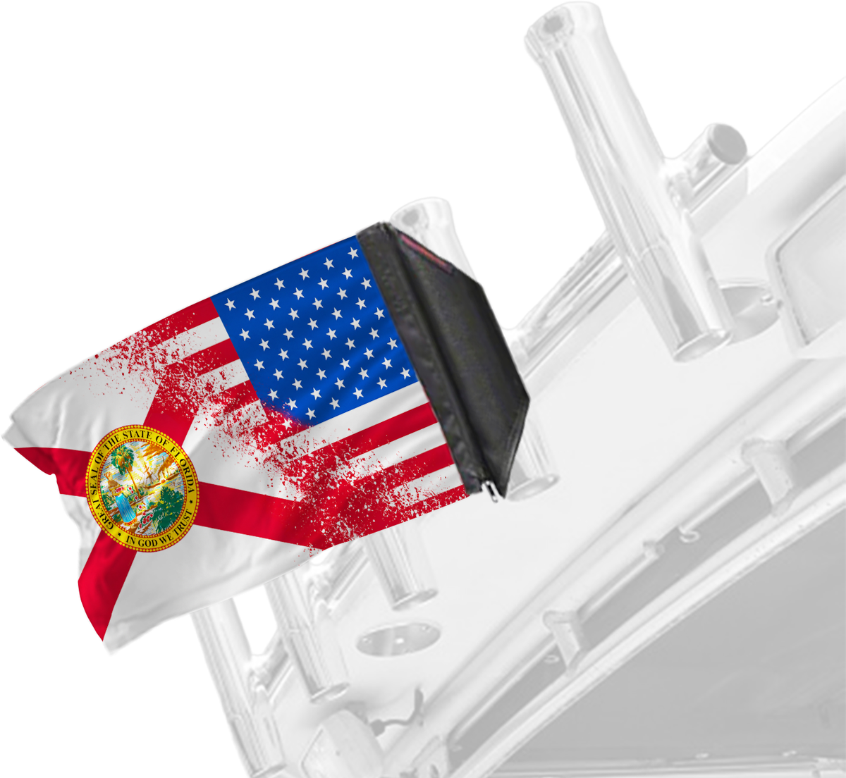 State Flag Florida USA Forever Wave flag mounted on a boat rod holder