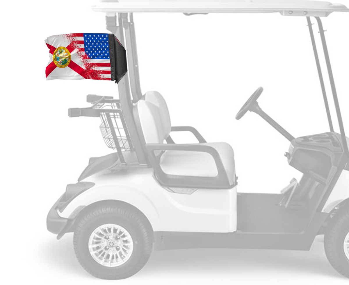 State Flag Florida USA Forever Wave flag mounted on a golf cart