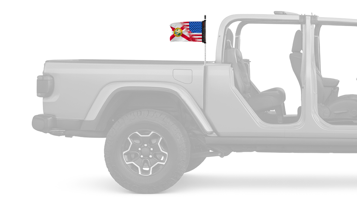State Flag Florida USA Forever Wave flag mounted on a Jeep Gladiator antenna