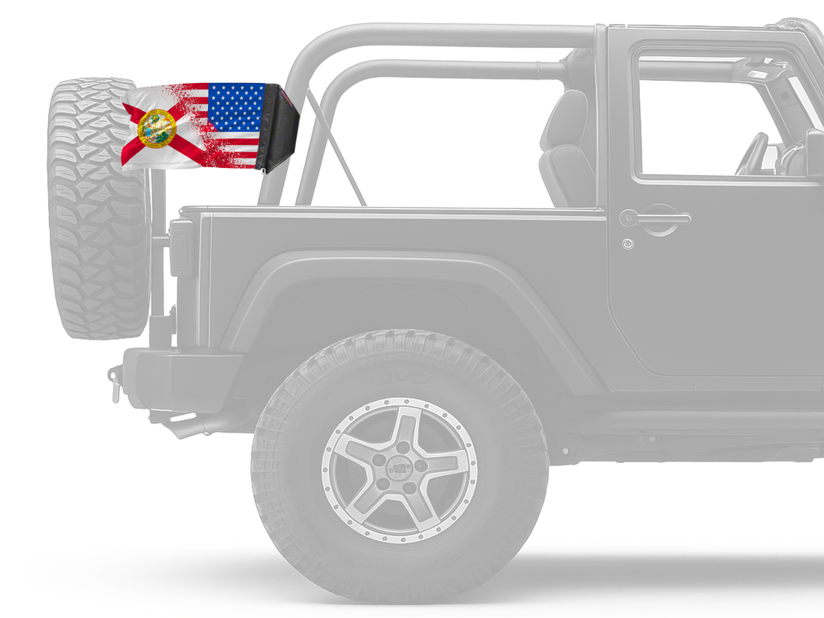 State Flag Florida USA Forever Wave flag mounted on an unpadded Jeep roll bar