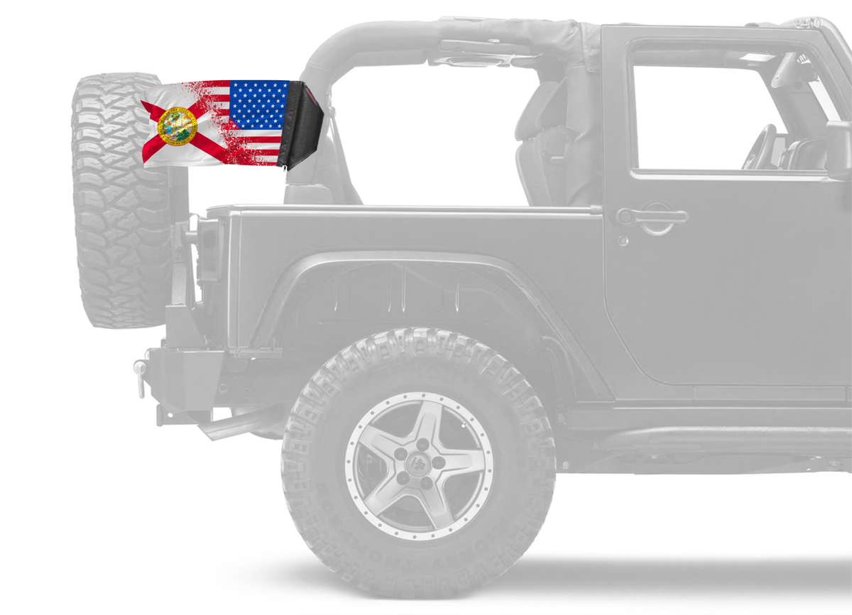 State Flag Florida USA Forever Wave flag mounted on a padded Jeep roll bar