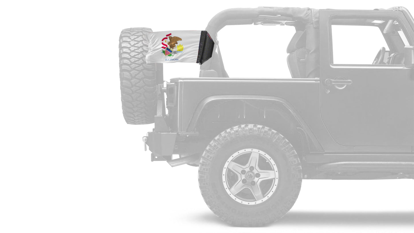 State Flag Illinois 12"x18" Forever Wave Flag for Jeep Wrangler JK 2-Door 2007-2018