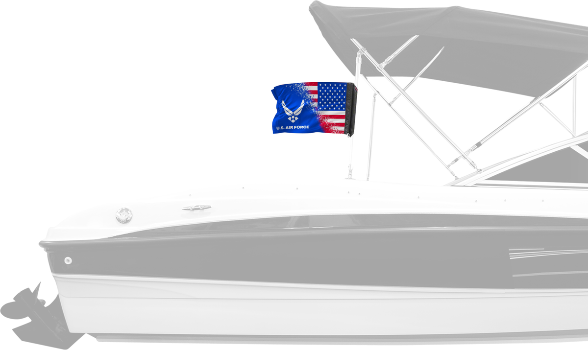 USA Air Force Forever Wave flag mounted on a boat bimini top