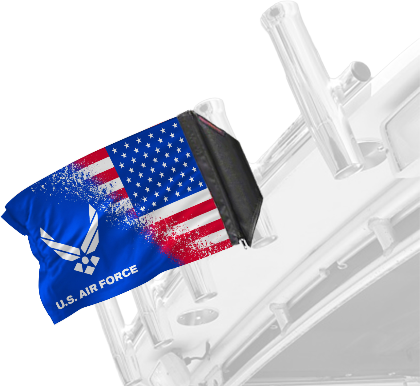 USA Air Force Forever Wave flag mounted on a boat rod holder