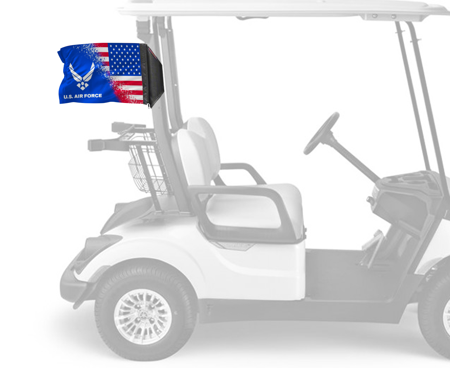 USA Air Force Forever Wave flag mounted on a golf cart