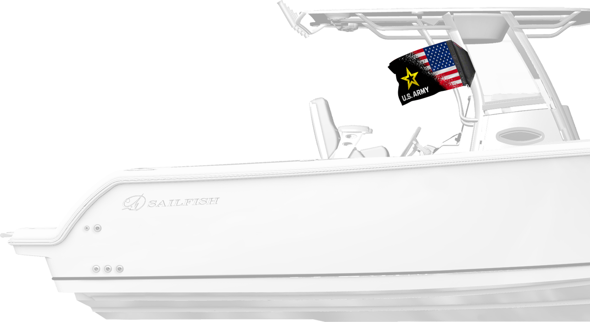 USA Army Forever Wave flag mounted on a boat T-top