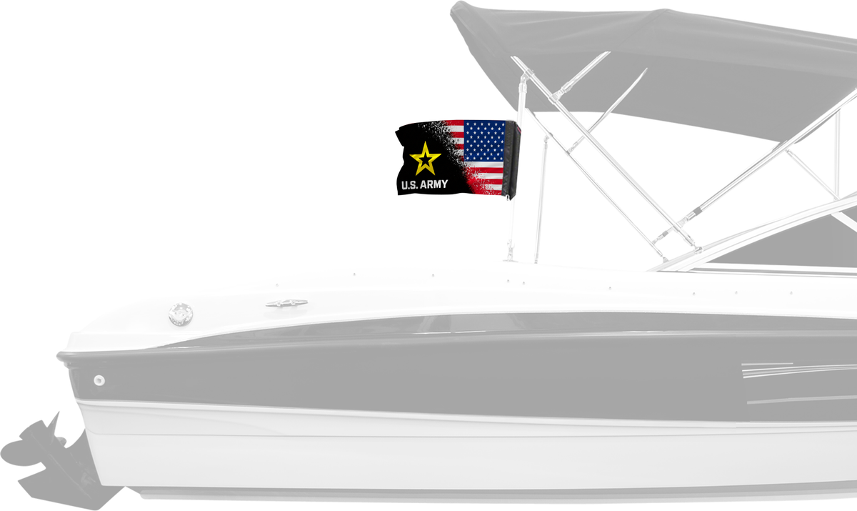 USA Army Forever Wave flag mounted on a boat bimini top