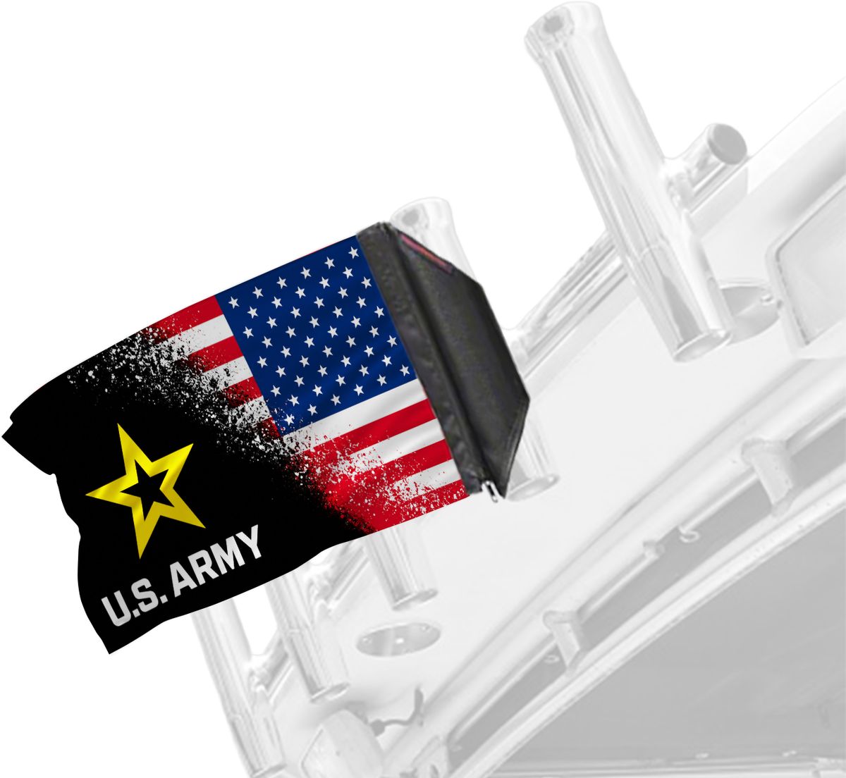 USA Army Forever Wave flag mounted on a boat rod holder