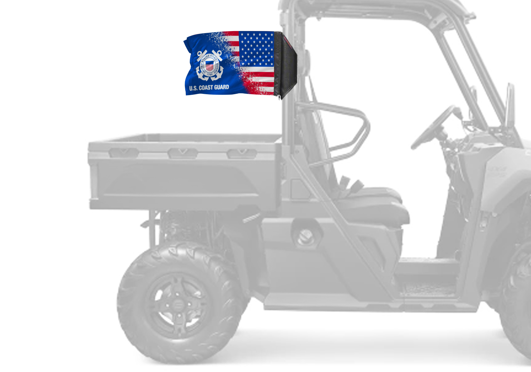 USA Coast Guard Forever Wave flag mounted on a UTV