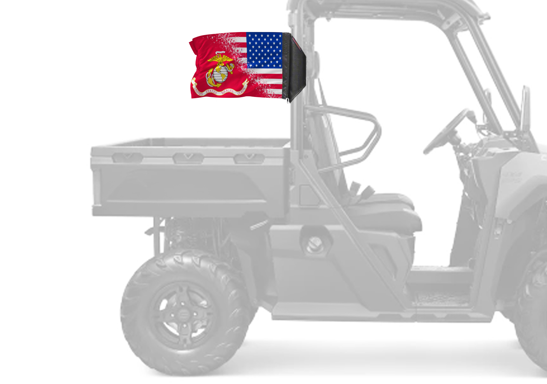USA Marines Forever Wave flag mounted on a UTV