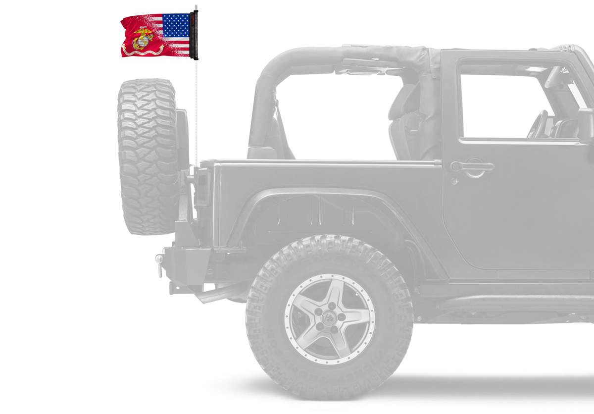 USA Marines Forever Wave flag mounted on a CB or LED antenna