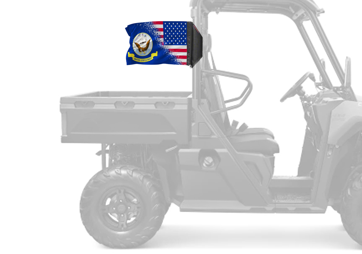 USA Navy Forever Wave flag mounted on a UTV