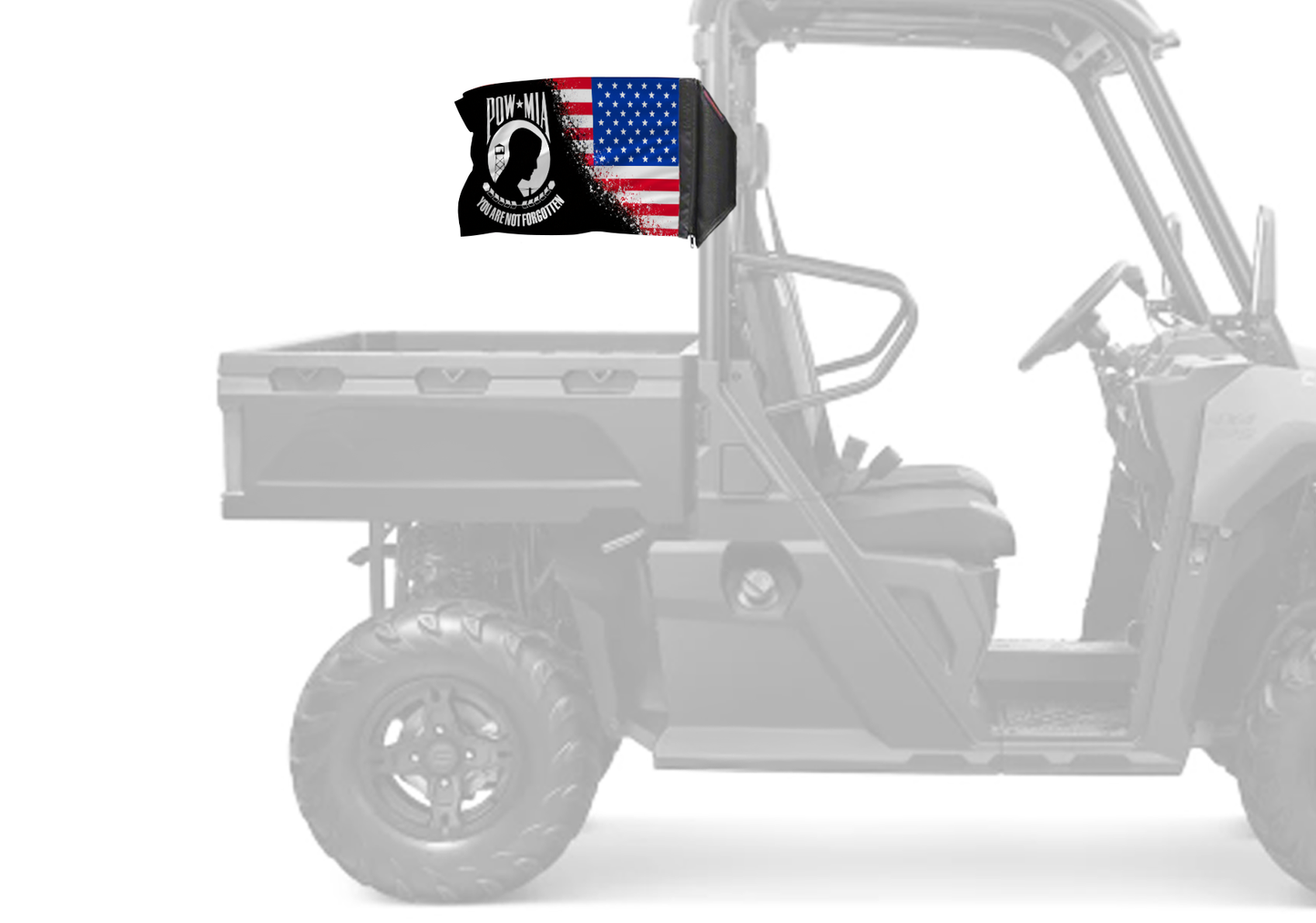 USA POW MIA Forever Wave flag mounted on a UTV