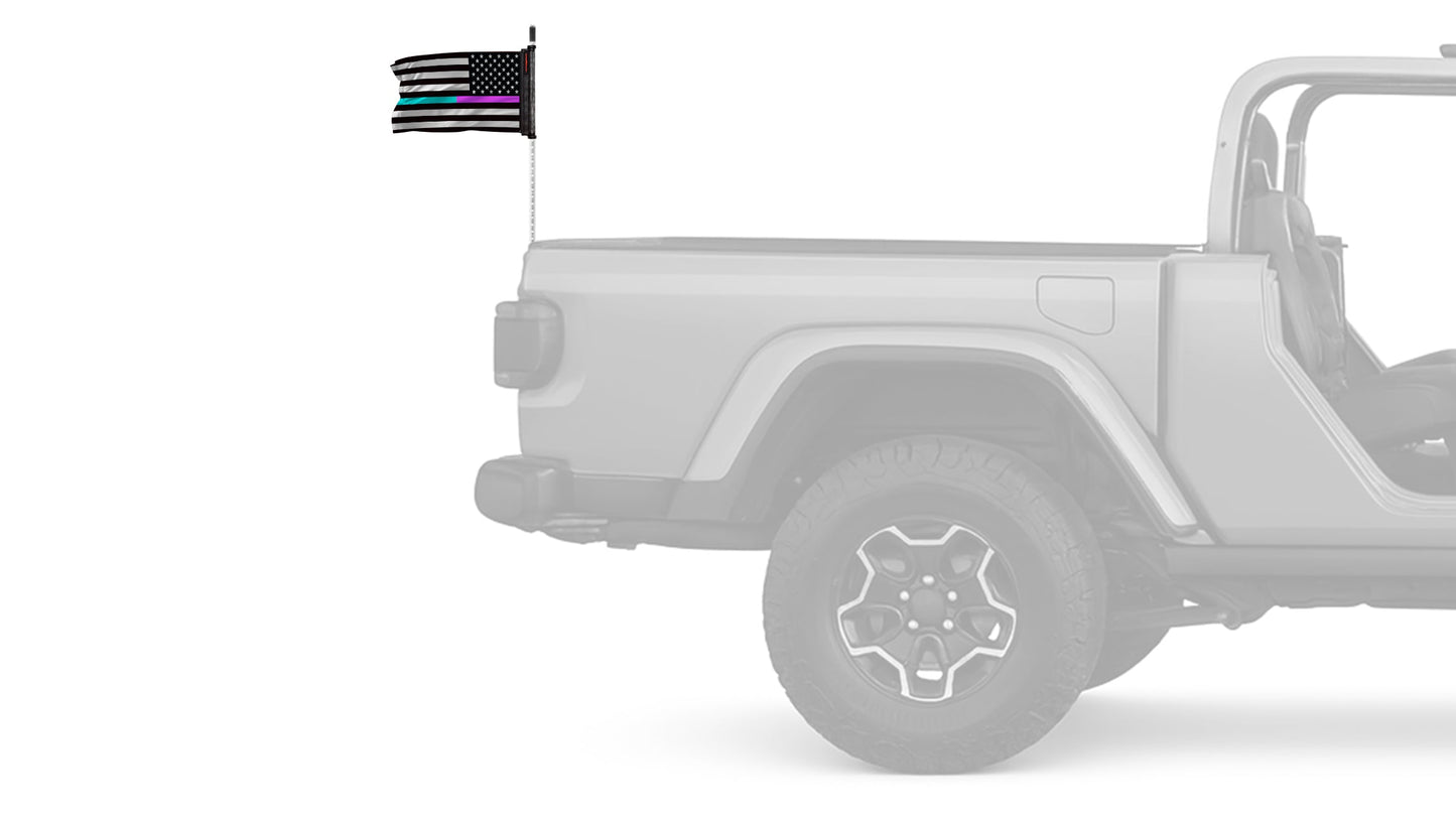 USA Subdued Thin Purple-Teal Line 12"x18" Forever Wave Flag for Jeep Wrangler JLU 4-Door 2018-Present