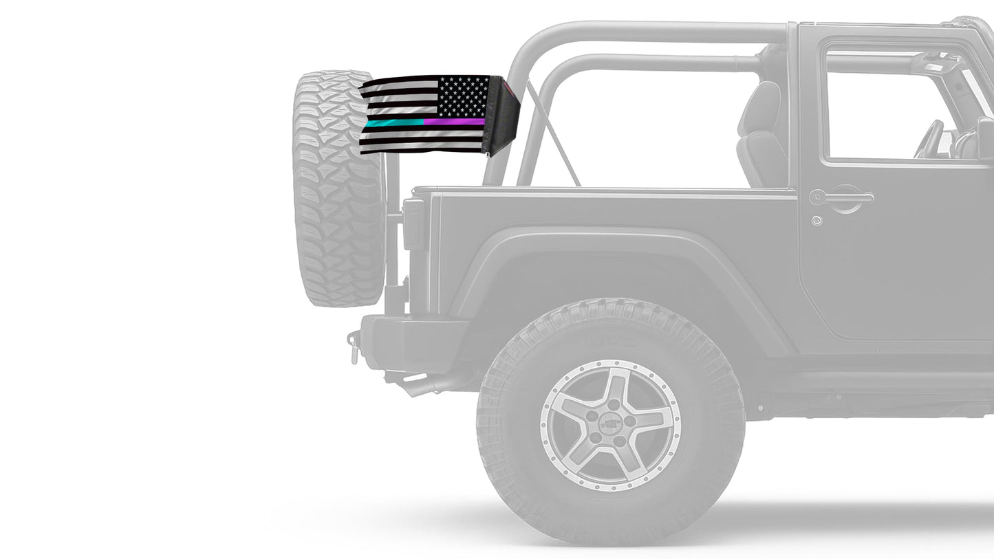 USA Subdued Thin Purple-Teal Line 12"x18" Forever Wave Flag for Jeep Wrangler TJ 1996-2006