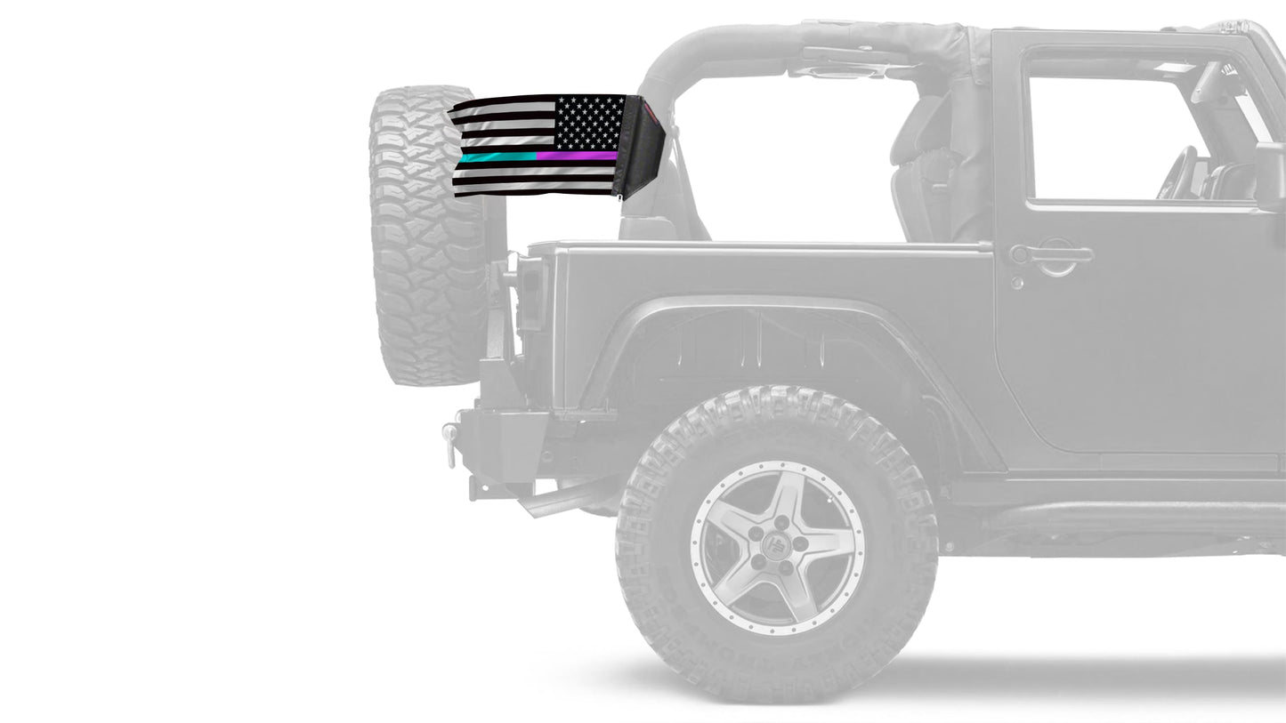 USA Subdued Thin Purple-Teal Line 12"x18" Forever Wave Flag for Jeep Wrangler TJ 1996-2006