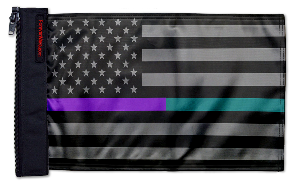 USA Subdued Thin Purple-Teal Line 12"x18" Forever Wave Flag for Bronco