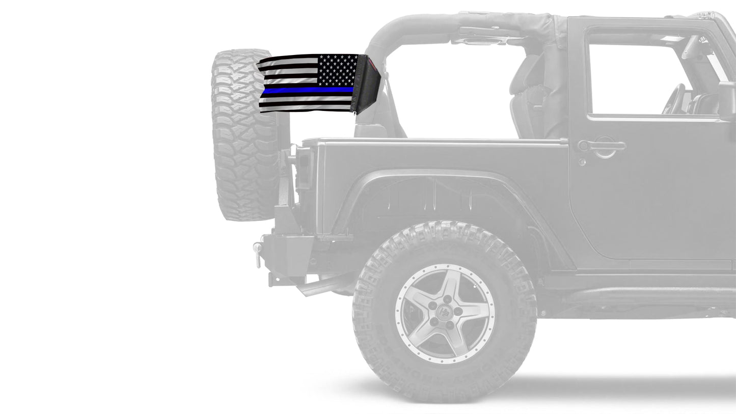 USA Subdued Thin Blue Line 12"x18" Forever Wave Flag for Jeep Wrangler YJ 1986-1995