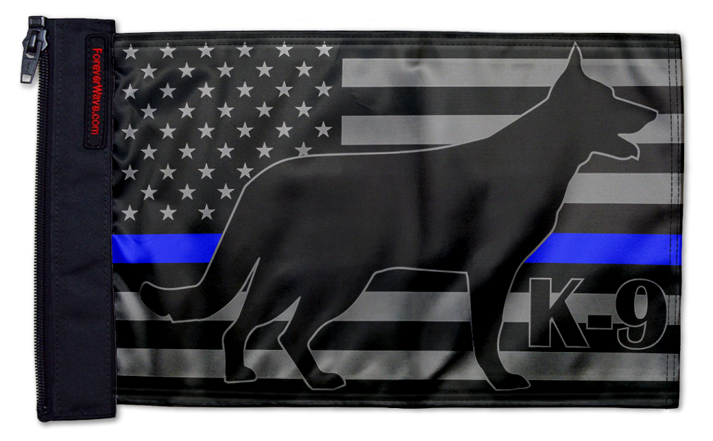 USA Subdued Thin Blue Line K9 12"x18" Forever Wave Flag for Jeep Wrangler JLU 4-Door 2018-Present