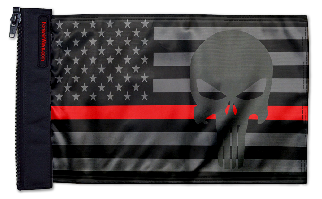 USA Subdued Thin Red Line Punisher 12"x18" Forever Wave Flag for Bronco