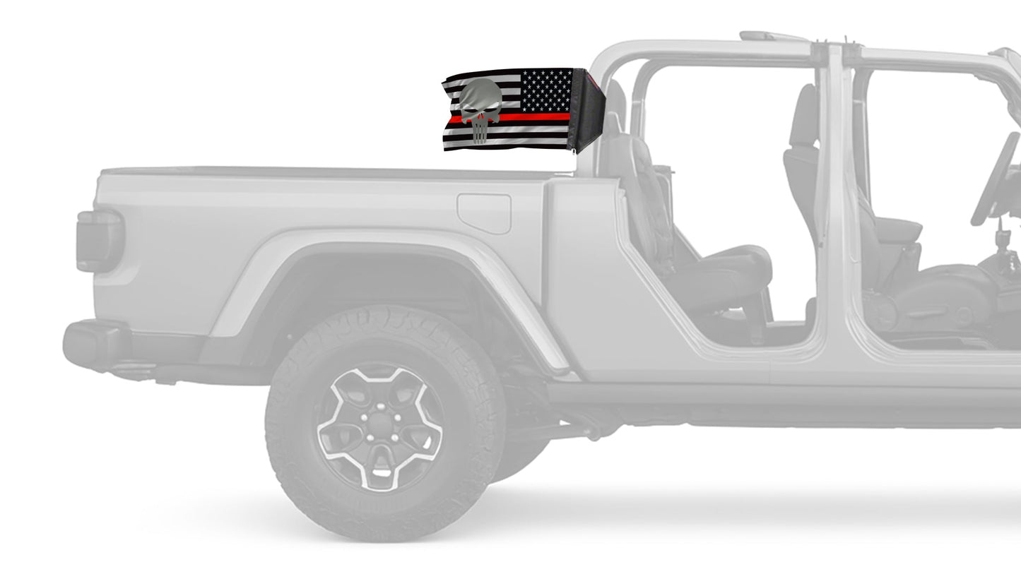 USA Subdued Thin Red Line Punisher 12"x18" Forever Wave Flag for Jeep Gladiator JT