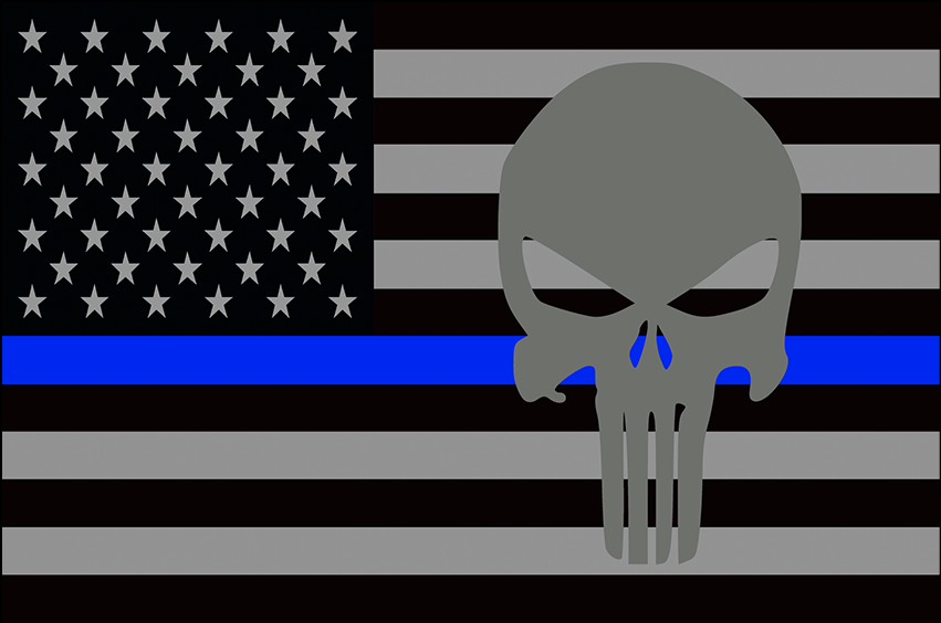 USA Subdued Thin Blue Line Punisher 12"x18" Forever Wave Flag for Jeep Wrangler TJ 1996-2006