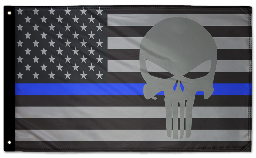 USA Subdued Thin Blue Line Punisher 3'x5' Double-Sided Flag