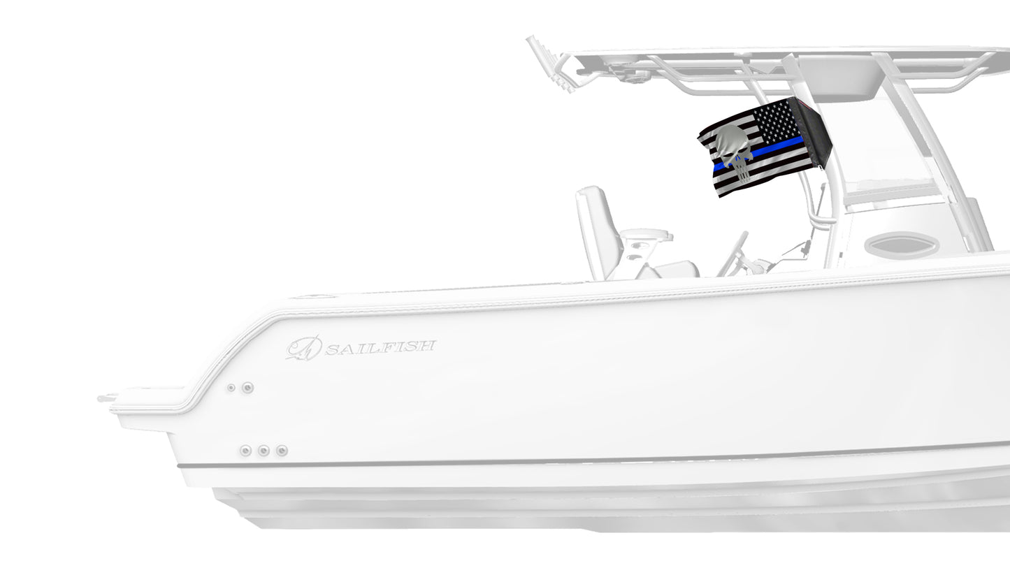 USA Subdued Thin Blue Line Punisher 12"x18" Forever Wave Flag
