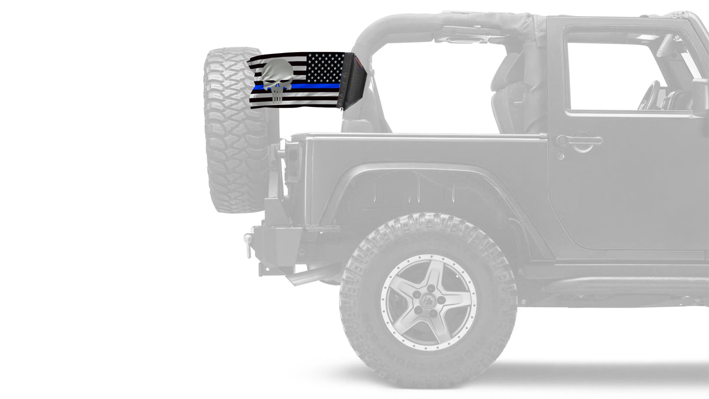 USA Subdued Thin Blue Line Punisher 12"x18" Forever Wave Flag for Jeep Wrangler YJ 1986-1995